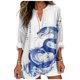 thumbnail image 1 of Camiseta MARSVOVO de manga larga Henley con estampado de serpiente azul para mujer, 1 of 3