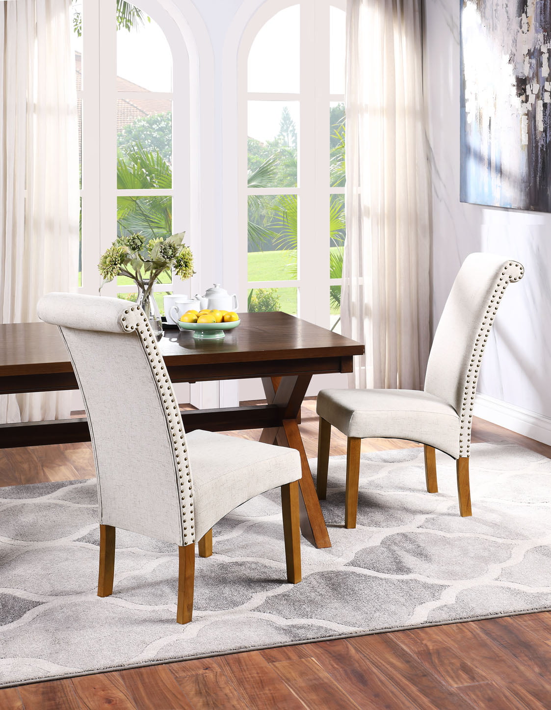 Dining Chairs Upholstered Dining Chairs Set Of 6 Modern Parson Side Chair Kitchen Chairs For Dining Room High Back Fabric Padded Dining Side Chair W Solid Wood Legs Nailhead Trim Beige R220