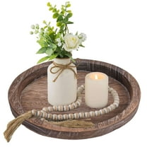 Deago Rustic Wooden Serving Tray - Round Wood Butler Decorative Tray Vintage Centerpiece Candle Holder Trays Farmhouse Ottoman Tray for Coffee Table Countertop Home Decor