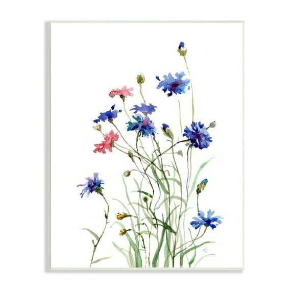 Stupell Industries Wild Cornflowers Spring Bloom Watercolor Blue Pink Botanical & Floral Painting Unframed Art Print Wall Art, 10 x 15