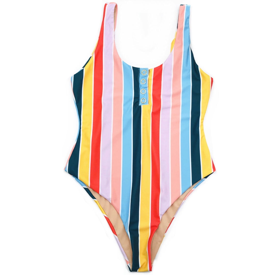 multicolor striped one piece swimsuit