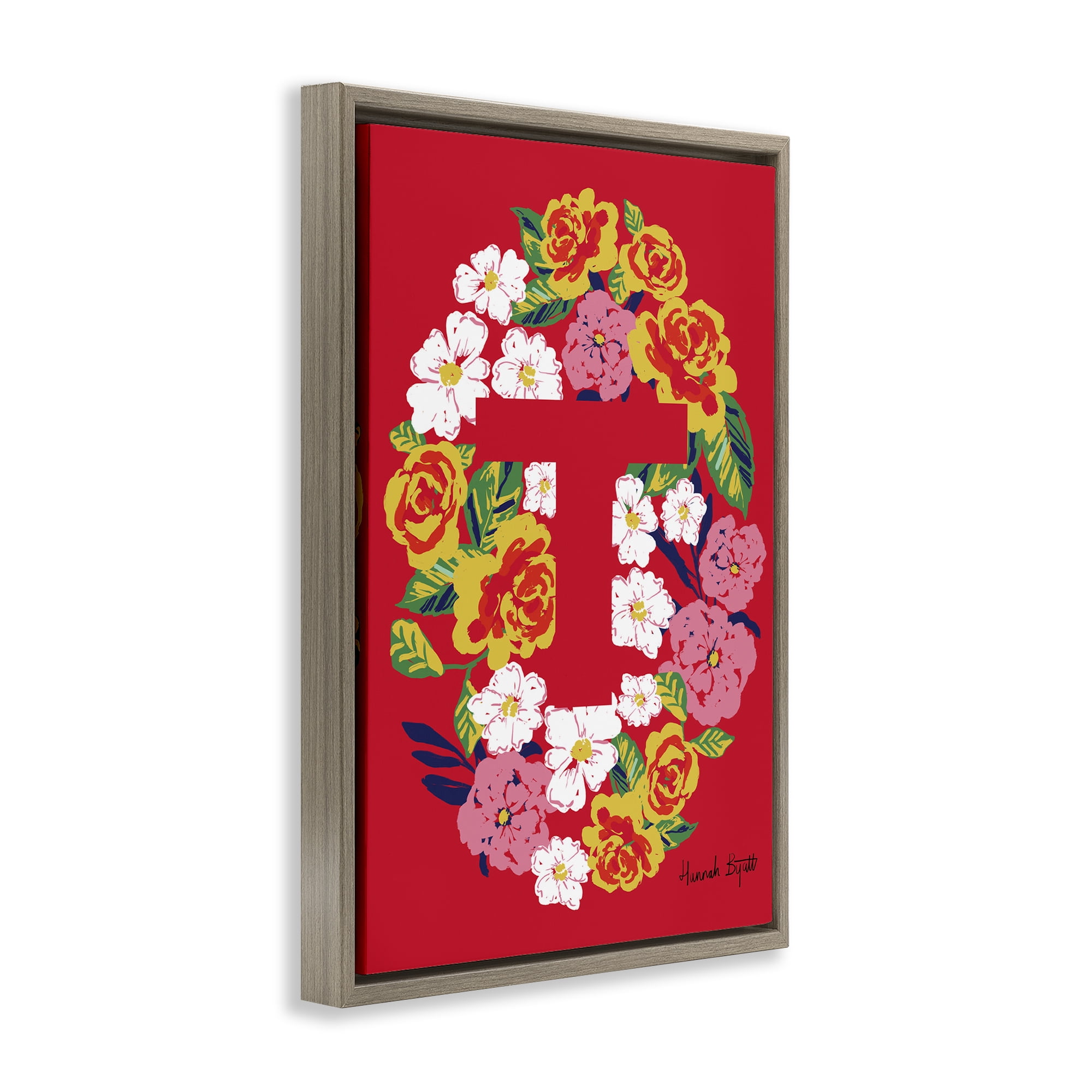 Stupell Industries Floral Bloom Letter T Botanical & Floral Painting Brown Floater Framed Art Print Wall Art, 21 x 31