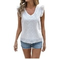 thumbnail image 2 of Fartey Womens Summer Eyelet Tops Dressy Casual V Neck Ruffle Cap Sleeve Shirts Fashion Elegant Lace Embroidered Blouses 2025 White M, 2 of 9