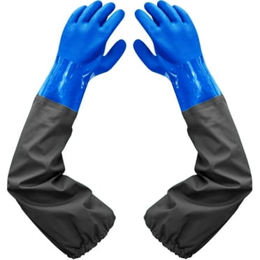 Long Rubber Gloves Elbow Length Chemical Resistant Gloves with Cotton Lining Waterproof Gloves, 25 inches, Large