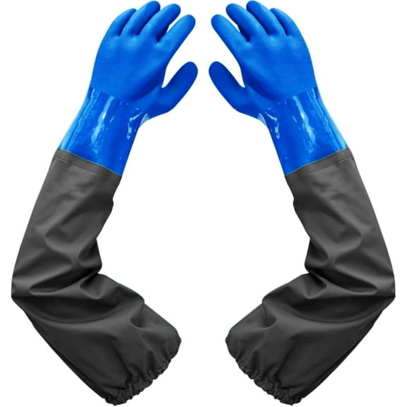 Long Rubber Gloves Elbow Length Chemical Resistant Gloves with Cotton Lining Waterproof Gloves, 25 inches, Large