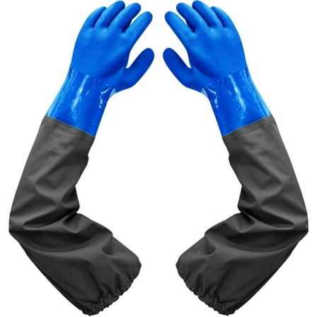 Long Rubber Gloves Elbow Length Chemical Resistant Gloves with Cotton Lining Waterproof Gloves, 25 inches, Large