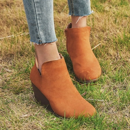 

Women s Retro Zip Waterproof Platform Thick Heel High-heeled Shoes Single Shoes
