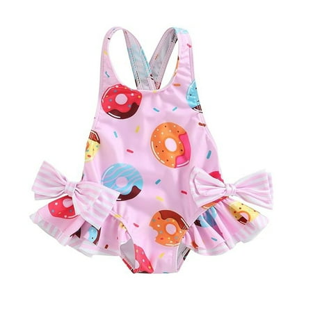 

WUXIAN Baby Girls 1 Piece Swimsuit Donut Bathing Suit Sleeveless Ruffle Swimwear Beachwear For Toddler Infants Beachwear Children Simple Swim Wear