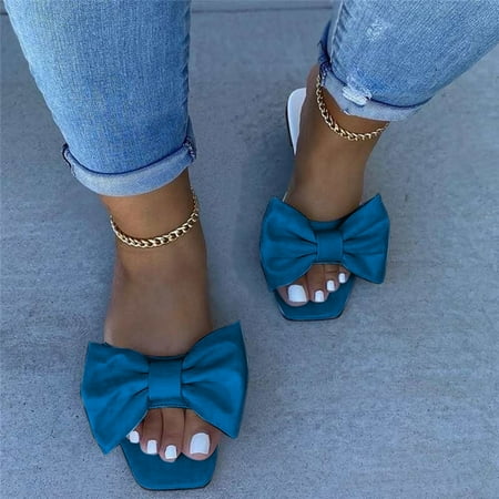 Qaailabf Clearance Sales Today Deals Prime Womens Sandals Ladies Fashion Solid Color Bow Breathable Non-slip Wear-resistant Sandals for Women 2024
