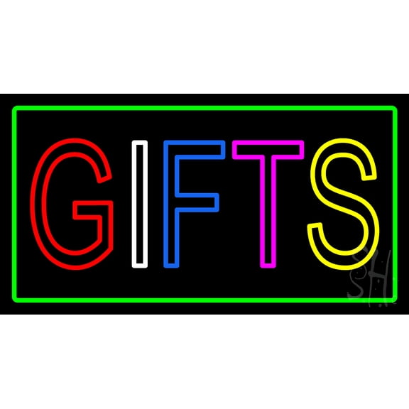 Gifts Green Rectangle LED Neon Sign 13" Tall x 24" Wide - inches, Black Square Cut Acrylic Backing, with Dimmer - Premium built indoor Sign for Storefront, Store interior.