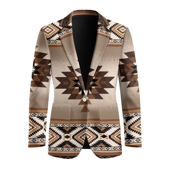 Chririnla Men's Western Blazer Jackets Suit Tribal Indian Aztec Print One Button Lightweight Sport Coats Wedding Blazer Dress Suit for Work or Prom