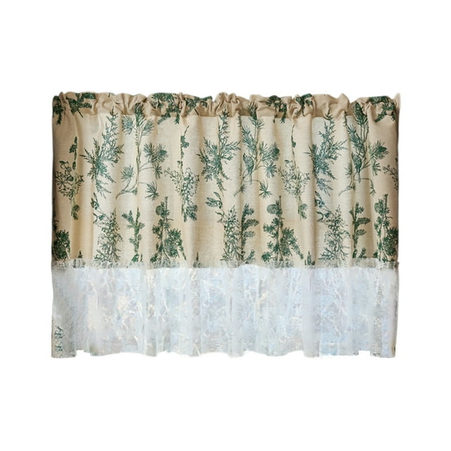 JASKFLY Polyester Curtains 1 Pack Floral Print Lace Edge Tiered
