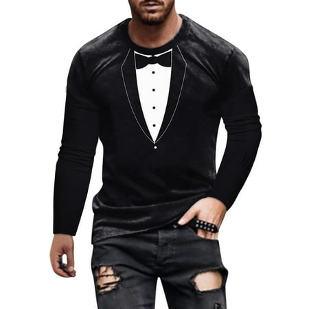 

Mens Workout Shirts Pack of Men Shirts Men Graphic T Shirts Men Casual Fashion Suit Print Sports Outdoor Round Neck T Shirt Long Sleeve Top under Scrub Fit Apparel T Shirt Men Plain