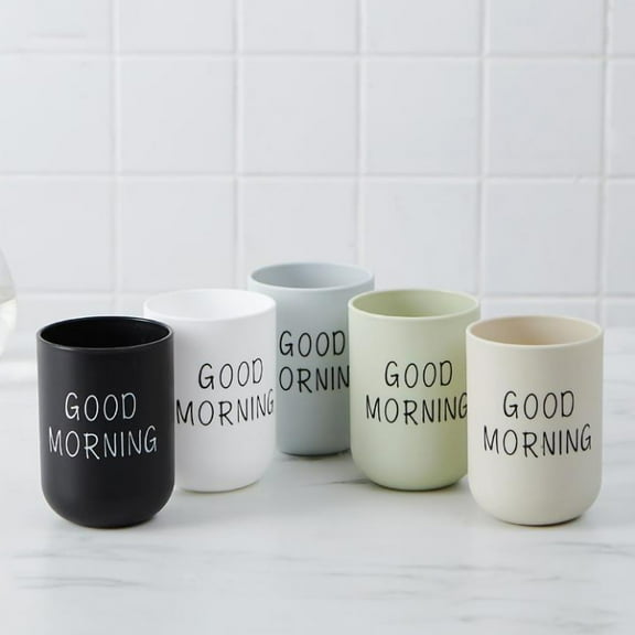 CGZQFEI Toothbrush Cup with Good Morning- Minimalist Ceramic Bathroom Organizer with Morning Greeting Text & Anti-Mold Glaze