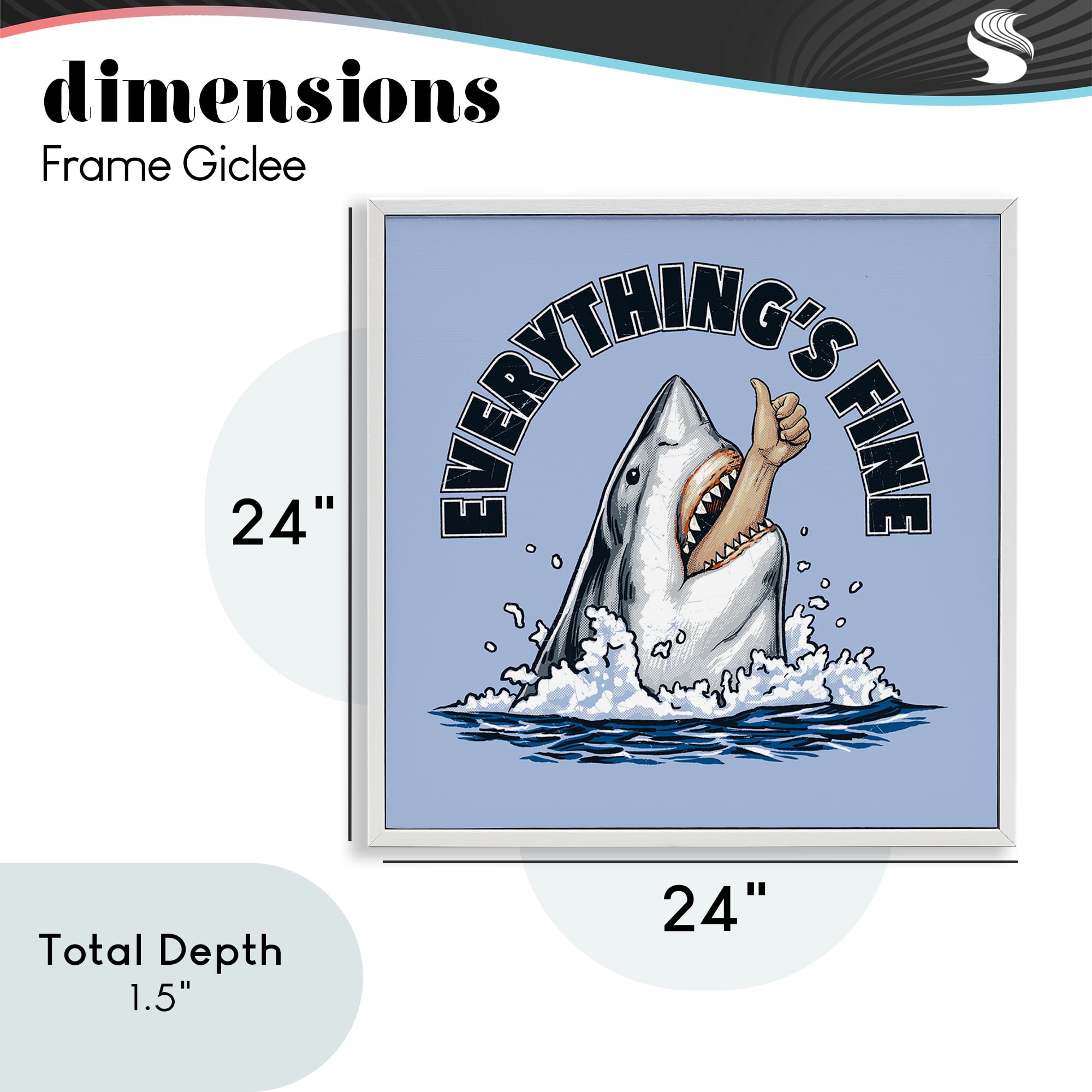 Everything's Fine Shark Bite White Framed Giclee Art, design by Jedco Brands Inc.
