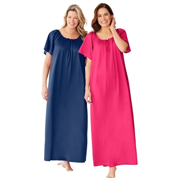 Only Necessities Women's Plus Size 2-Pack Long Silky Gown