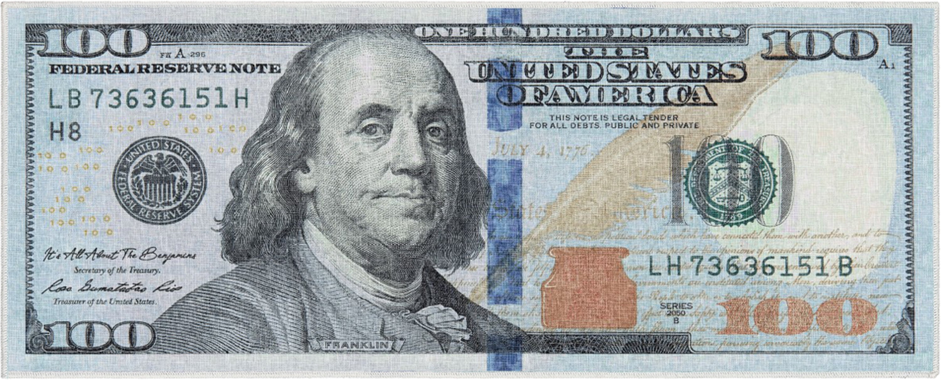 Well Woven Money Dollar Front Novelty Novelty Green Blue 3' x 7'3" Runner Rug