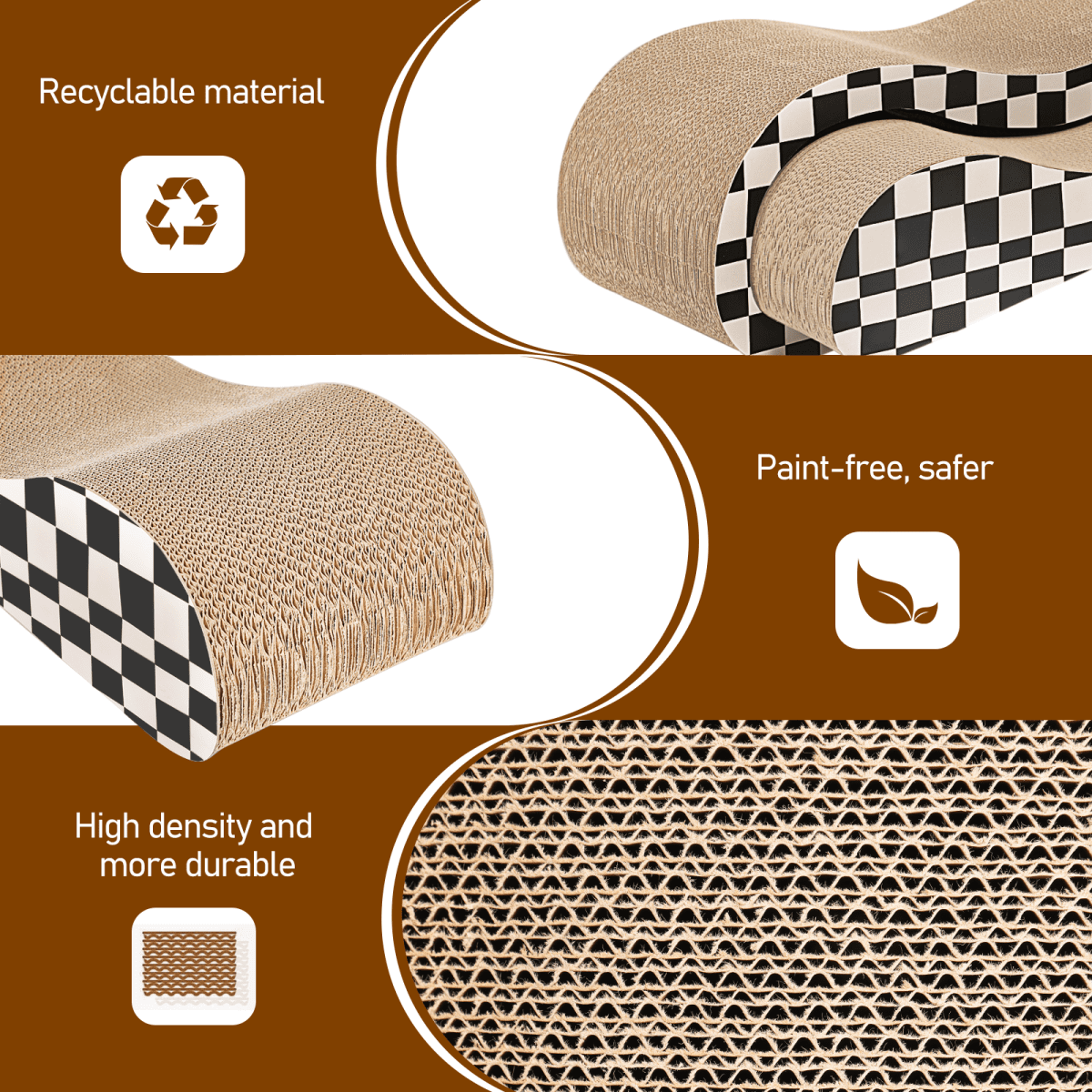 FluffyDream 2 in 1 Cat Scratcher Cardboard Lounge Bed, Cat Scratching Post, Durable Board Pads Prevents Furniture Damage,Large,Checkerboard