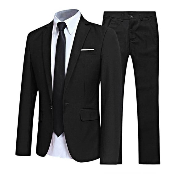 JanJean Mens 2-Piece Suits Slim Fit Wedding Prom Tuxedo Suit Lapel One-Button Blazer Jacket Trousers Black M