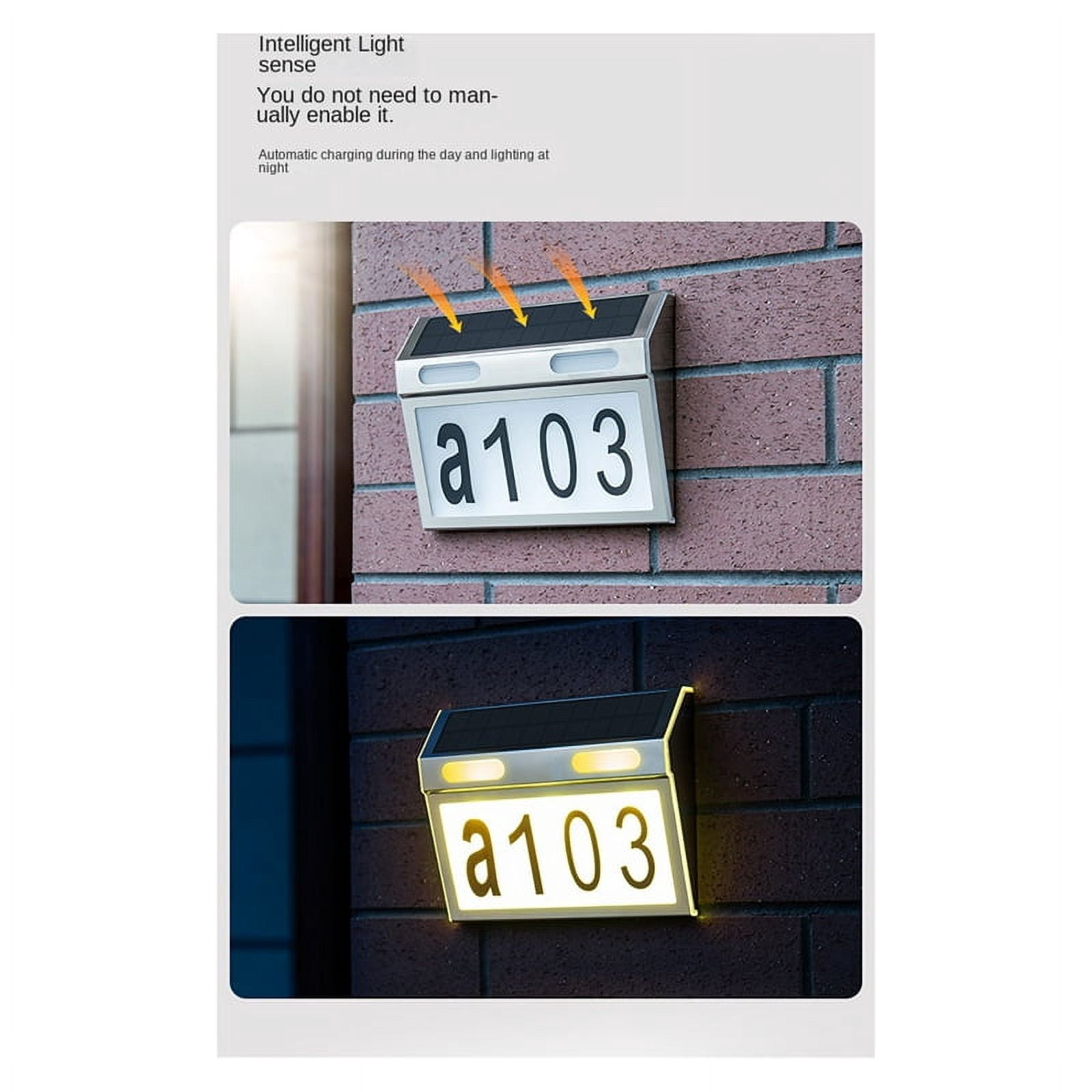 Solar House Number Light, Door Numbers LED Lights Outdoor with IP65 Waterproof Material with 3 Lighting Modes,1 x solar light,silver