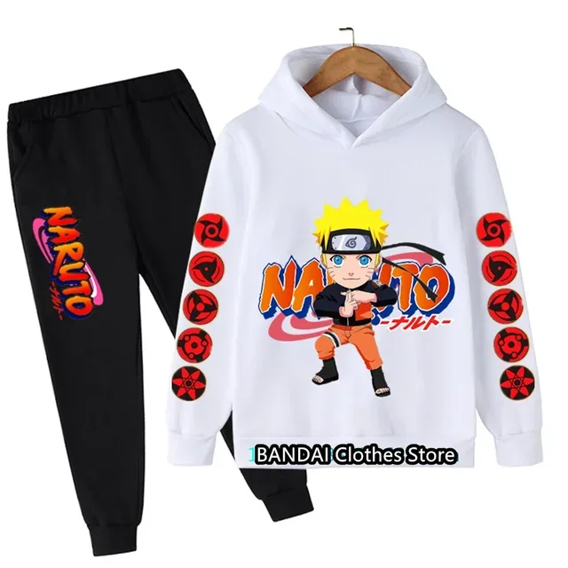 Sudadera con capucha deportiva kawaii Naruto para niños, conjunto de Sudadera con capucha para bebés, Tops y pantalones para niños, ropa deportiva para adolescentes, Moda de Primavera, 2 piezas