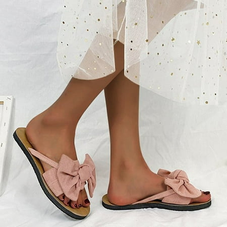 

Christmas Women s Casual Fashion Suede Bowknot Flip Toe Slippers Flat Beach Shoes