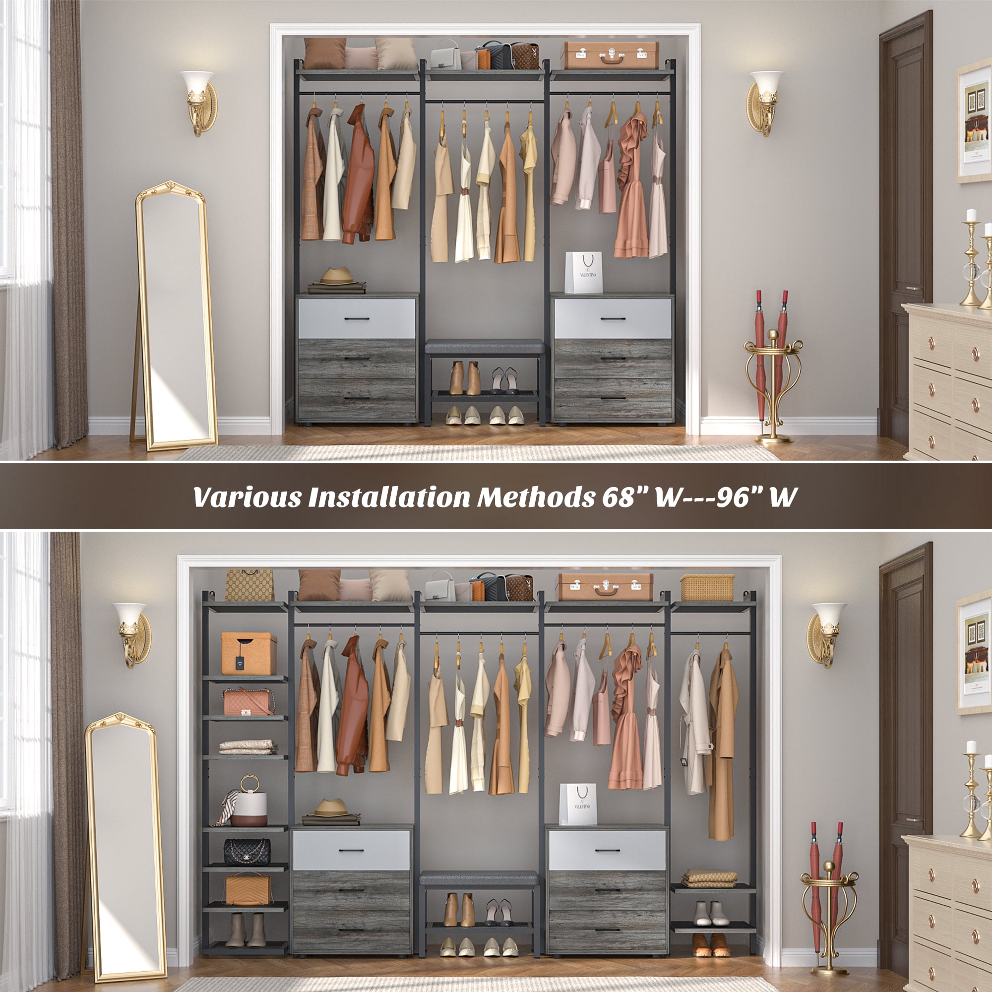 Homieaay 96'' Heavy Duty Closet System with 6 Drawers, 14 Shelves