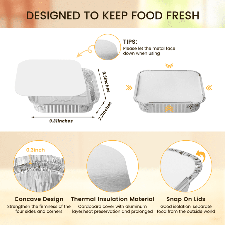 GPED 9.3x9.3 Foil Pans with Lids (30 Pack) Square Aluminum Pans