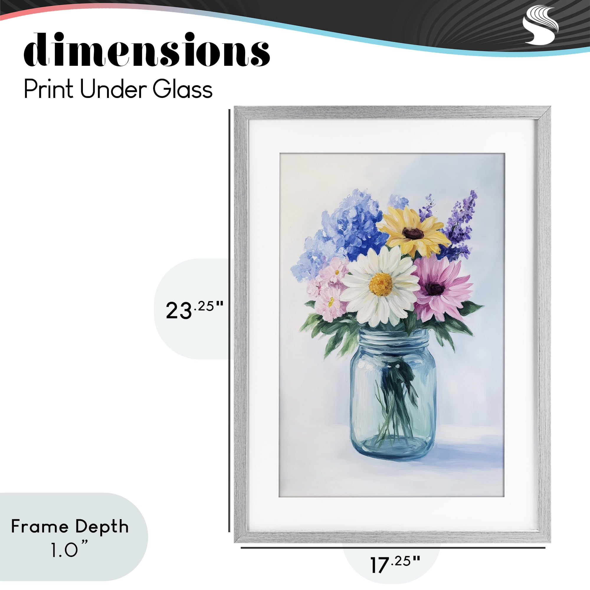 Stupell Industries Country Jar Wildflower Bouquet Gray Framed Print Under Glass, design by Petal Prints Design