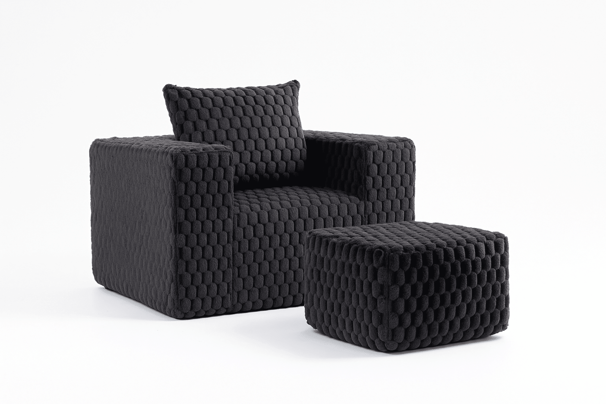 Lounge Sofa, Single Sofa, Boneless Chair with Ottoman and High Backrest, High-Density Foam Filled, No Assembly Required for Living Room, Compact Spaces, 43 Inch Wide, Black