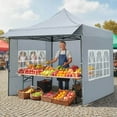 thumbnail image 2 of Costway 10 x 10 FT Pop up Canopy Tent with Sidewalls & Awning, Wheeled Bag, Sandbags, Stake Gray, 2 of 10