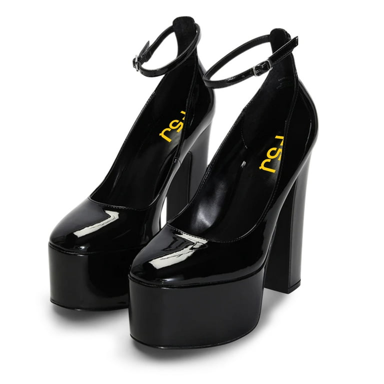 womens dress shoes size 8 black Black Patent Leather Lower Block Heel EU 42/US 10 / Medium (B)