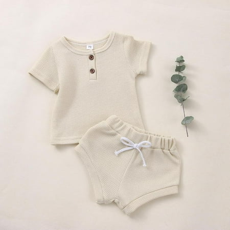 

Newborn Baby Boy Girl Summer Clothes Ribbed Short Sleeve T-Shirt + Shorts Set Two Piece Outfits