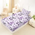 thumbnail image 4 of Homewish Purple Bow Ghost Print Twin Sheets for Kids, Skull Daisy Bat Flower Bedding, 3 Pieces, 1 Flat Sheet, 1 Fitted Sheet and 1 Pillowcase, 4 of 5