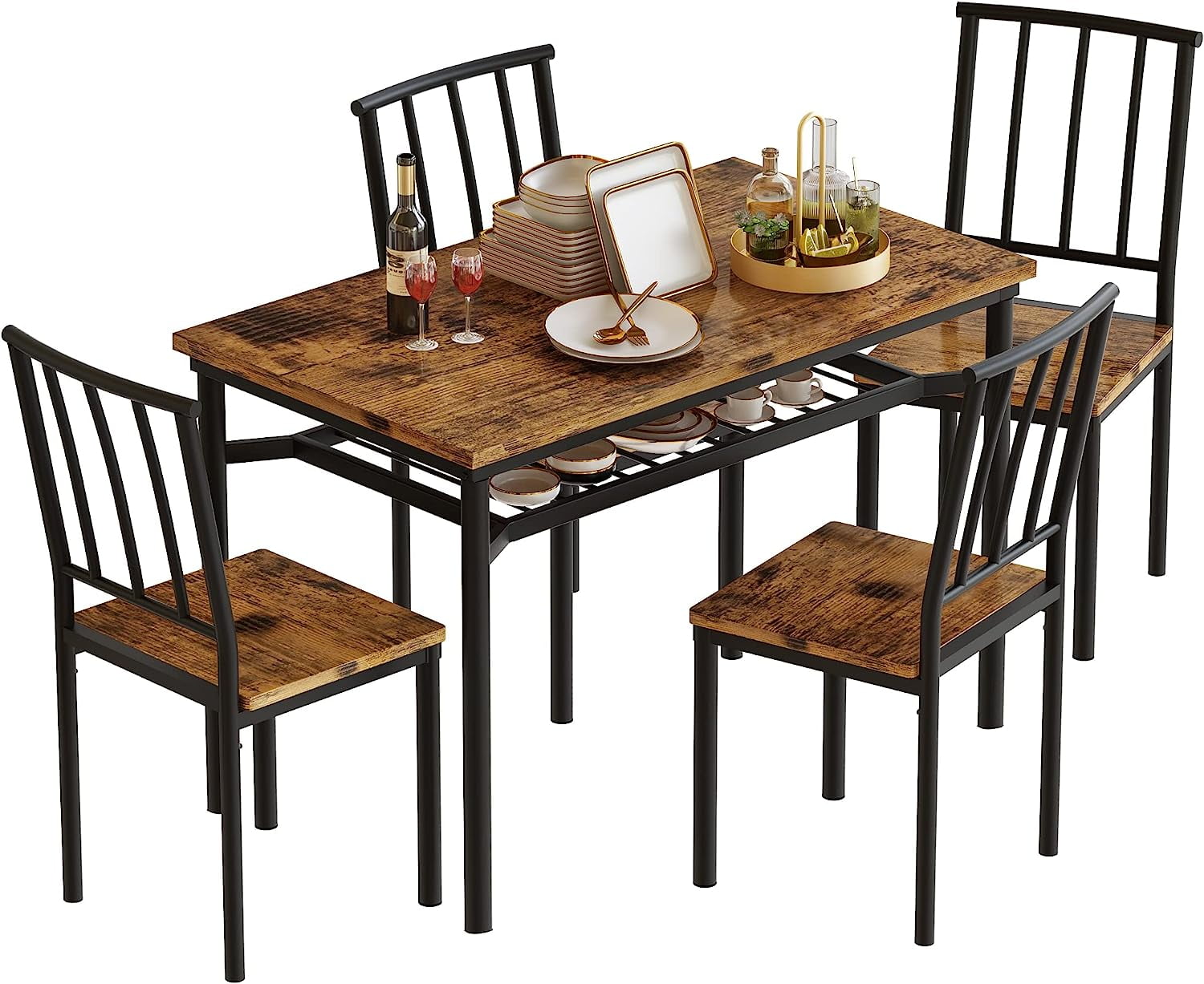 Recaceik Dining Table and Chairs Set for 4, 31.3"H Industrial Kitchen ...