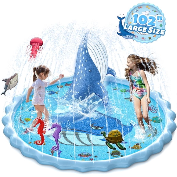 Tapis d'Éclaboussures de 102 Pouces, Jouets Arroseur et Tapis de Jeu d'Éclaboussures pour Enfants, Jouets d'Eau, Piscine Pataugeoire Gonflable Extra Grand, Plus Épaisse, Jouets Amusants d'Été pour l'Extérieur pour Enfants de 3 à 12 Ans Garçons et Filles