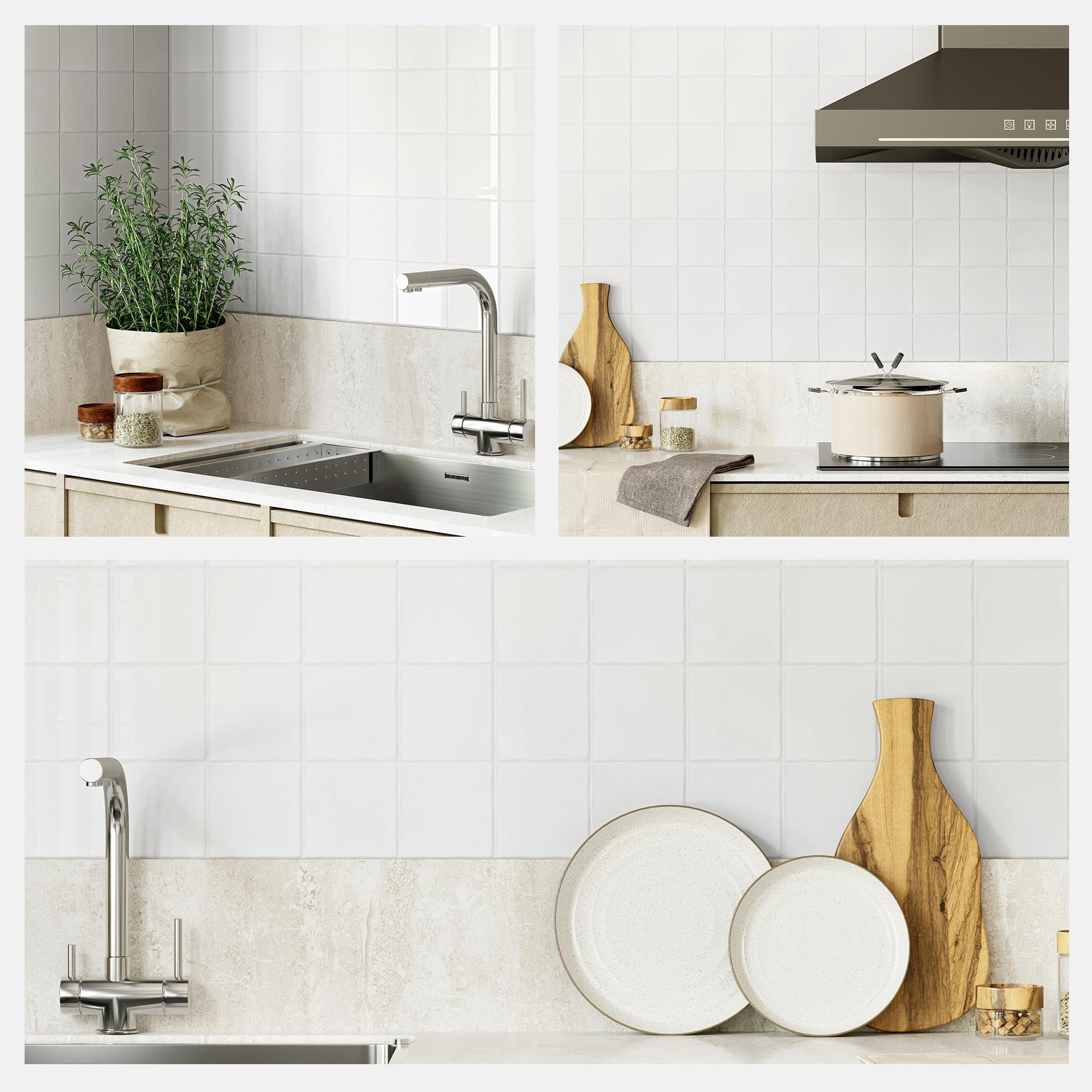 Peel And Stick Backsplash For Kitchen: Self Adhesive Wall Tiles Bathroom - Vinyl Thick Splash Tile (10  Square White)
