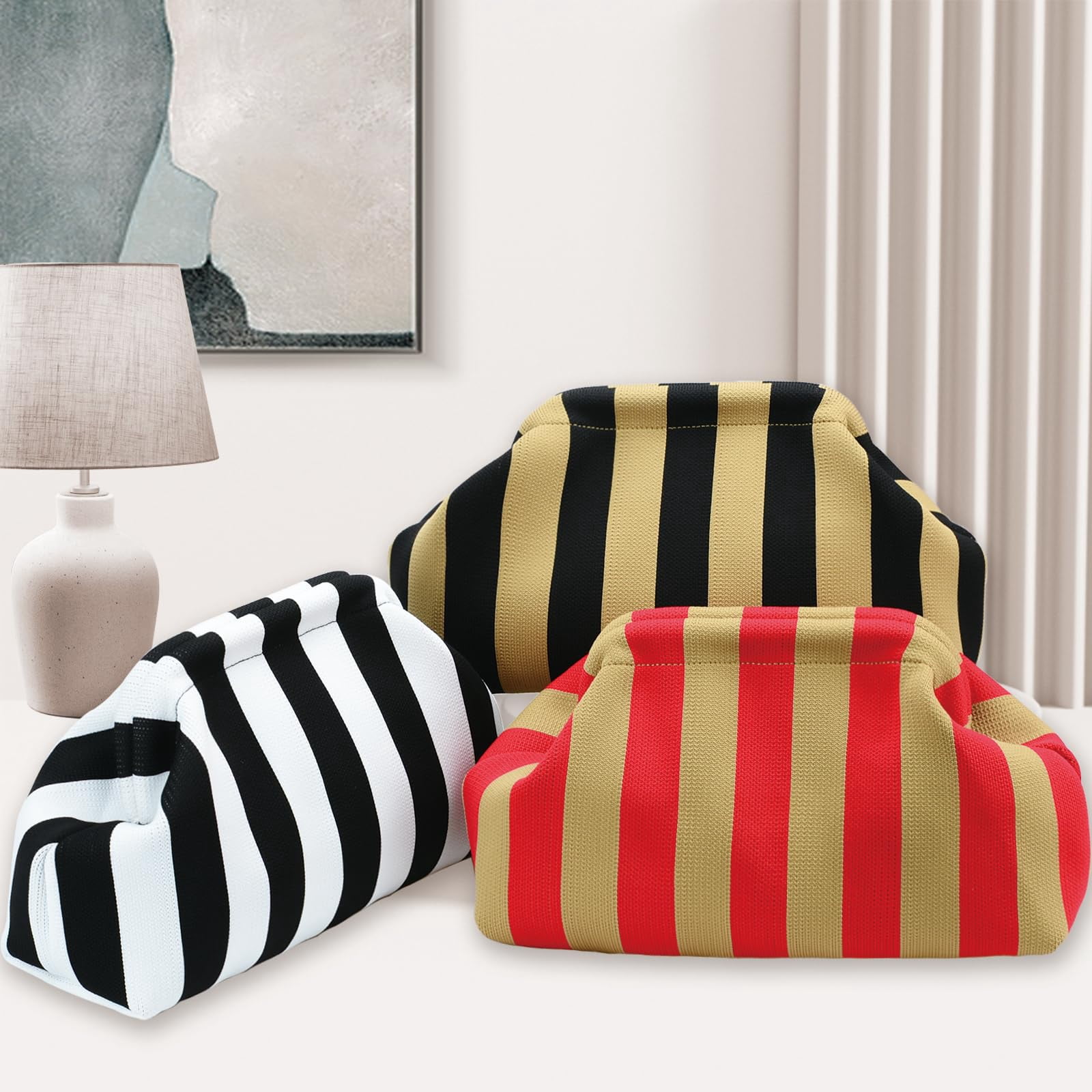 Summer Clutch Purses for Women Casual Crochet Dumpling Bag Colorblock Striped Cloud Clutch Handbags Casual Colorblock Bag Beach Clutch Purses Handbags