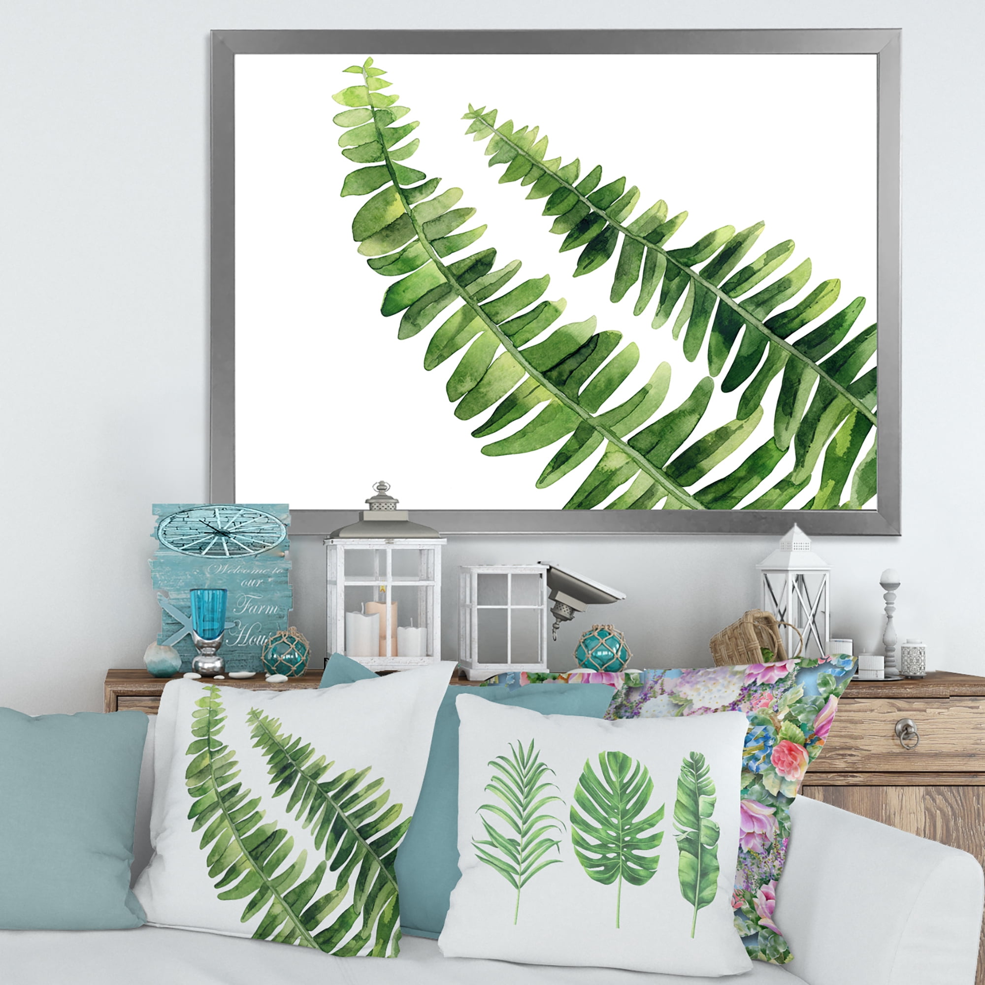 Designart 'Fern Plant Leaves Detail I' Farmhouse Framed Art Print