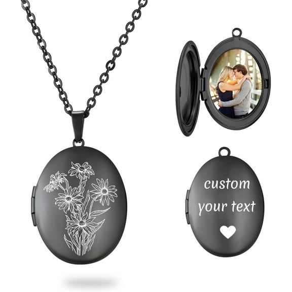 Heart Locket Necklace That Holds Pictures Silver Locket Necklace Custom Photo Lockets For Women Personalized Birth Flower Necklace For Women[o7376]