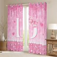 thumbnail image 2 of Castle Fairy Pink Glitter Letter D Blackout Curtains Set of 2 (52x84 Each) for Girls,Cute Pearl Bow Window Curtains for Bedroom, 2 of 6