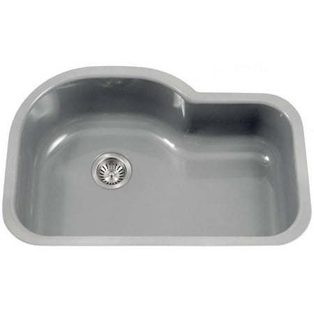 Single Slate Number Houzer PCH-3700 SL Porcela Series Porcelain Enamel Steel Undermount Offset Single Bowl Kitchen Sink, Slate ()