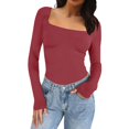 thumbnail image 2 of Tittly T Shirts for Women Basic Tees Women Long Sleeve Crop Tops For Women Slim Fit Going Out Tops Tight Tee Shirts Girl Aesthetic Clothes Tshirts Shirts Long Sleeve Shirts for Women Wine XXL, 2 of 4