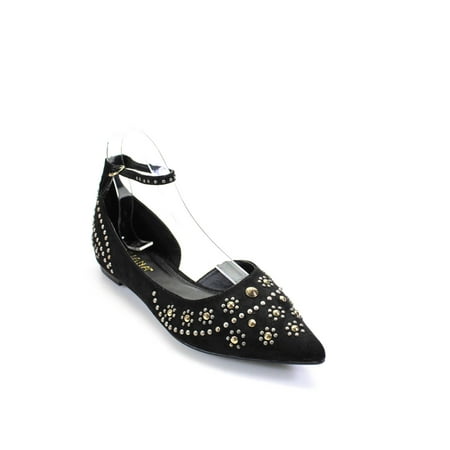 

Liliana Womens Studded Ankle Strap Ivy Dorsay Ballet Flats Black Suede Size 8.5
