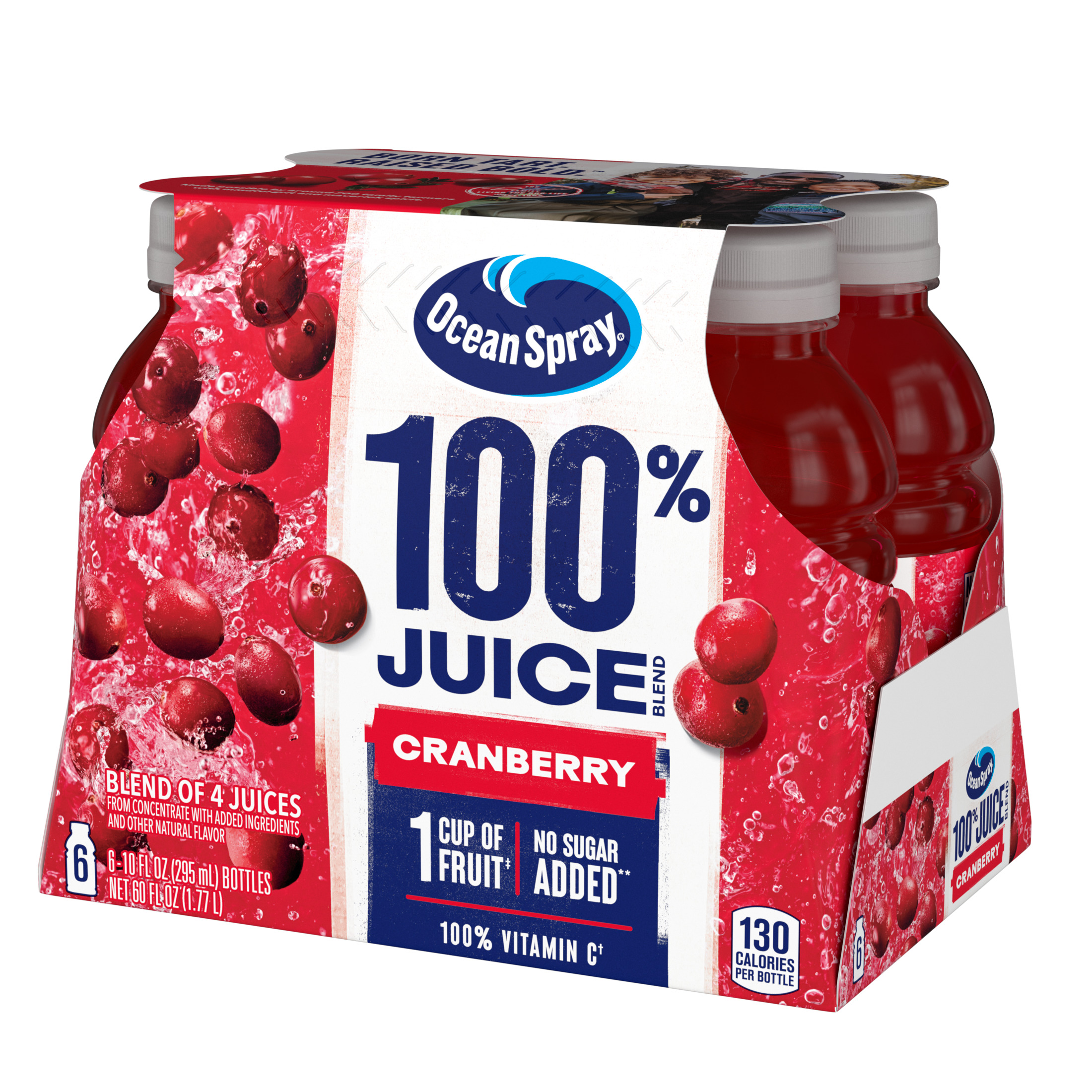 Ocean Spray® 100% Juice Cranberry Juice Blend, 10 fl oz Bottles, 6 Count - image 4 of 7