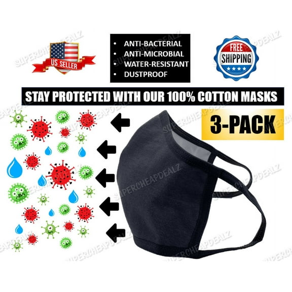 3 Pack - Gray Washable Reusable Face Mask - 100% Cotton | Three Layers | Unisex