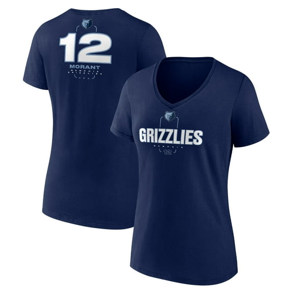 Women's Ja Morant Navy Memphis Grizzlies Behind The Back Name & Number V-Neck T-Shirt