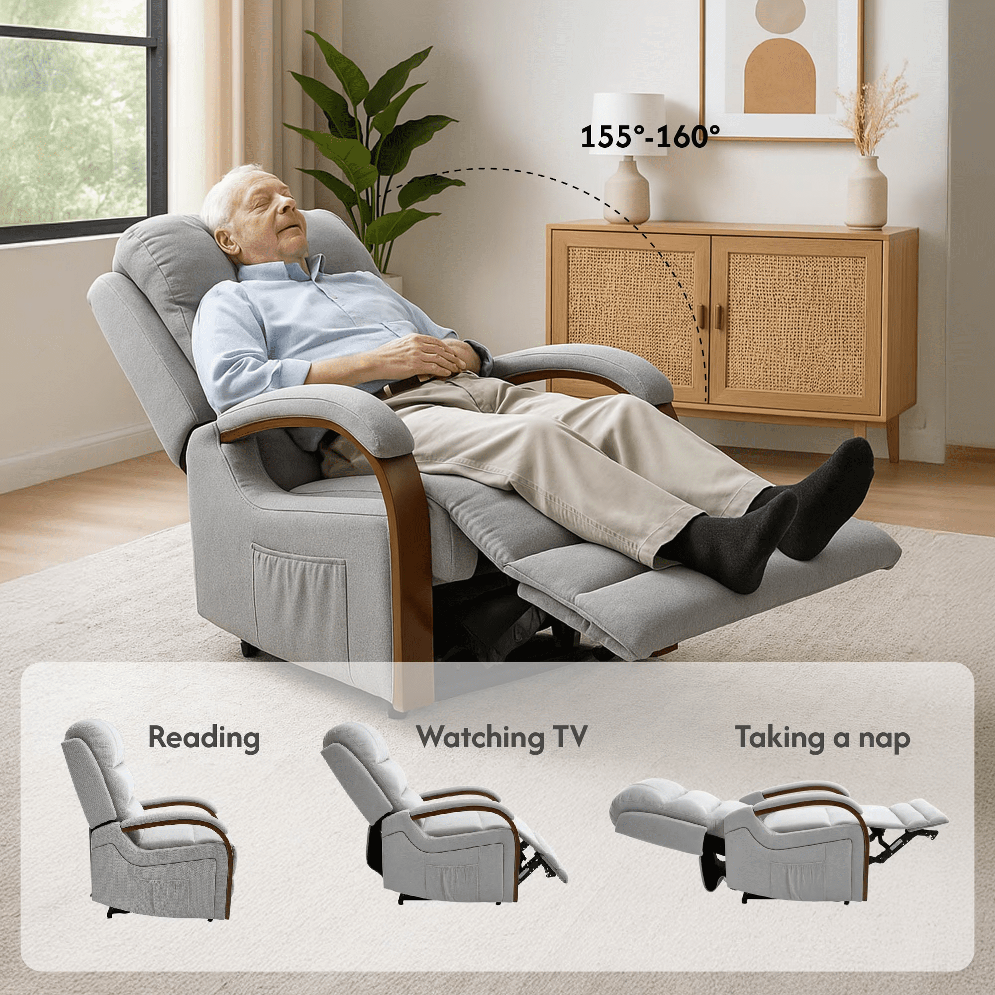 FlexiSpot Dual Motor Recliner Chair, Adjustable Recliner with Lumbar Support and Padded Seat Backrest for Living Room, Gray