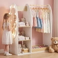 thumbnail image 4 of OLAKIDS Kids Dress Up Storage with Mirror, Wooden Costume Wardrobe Closet with LED Lights Rack Storage Shelves 3 Hooks for Bedroom, 4 of 10