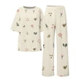thumbnail image 4 of VISALY Women Pajama Sets Soft Sleepwear Cotton Linen Loungewear Print Two Piece Pajama Set Loose Fit Half Sleeve Blouses Long Pants Beige 3Xl, 4 of 5